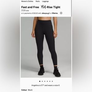 LULULEMON fast and free mid-rise legging 28”